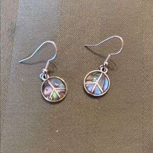 Abalone Peace Sign Drop Earrings